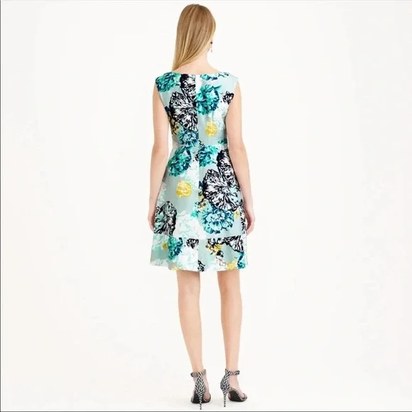 J. Crew Turquoise Blue Aquatic Floral Silk Dress Size Women’s Size 4 - Picture 10 of 13